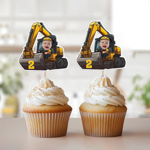Custom Face Photo Excavator Lovers Cupcake Toppers Personalised Birthday Gift Party Decor HO82 893572