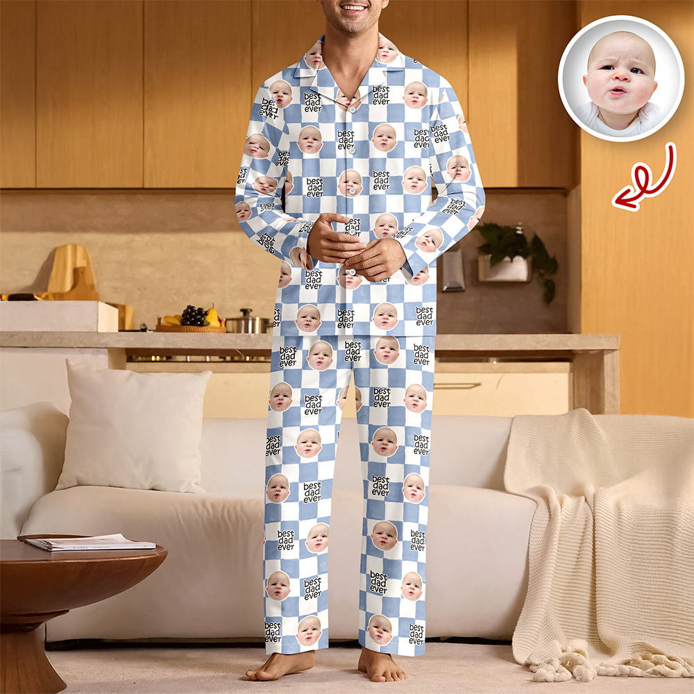 Custom Baby Face Best Dad, Mom Ever Retro Pajamas - Personalized Gift for Parents, Father's Day LM32 669007
