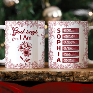 Custom Name Letter And Flower Toile De Jouy Style God Says I Am Print Full Mug LM32 895397