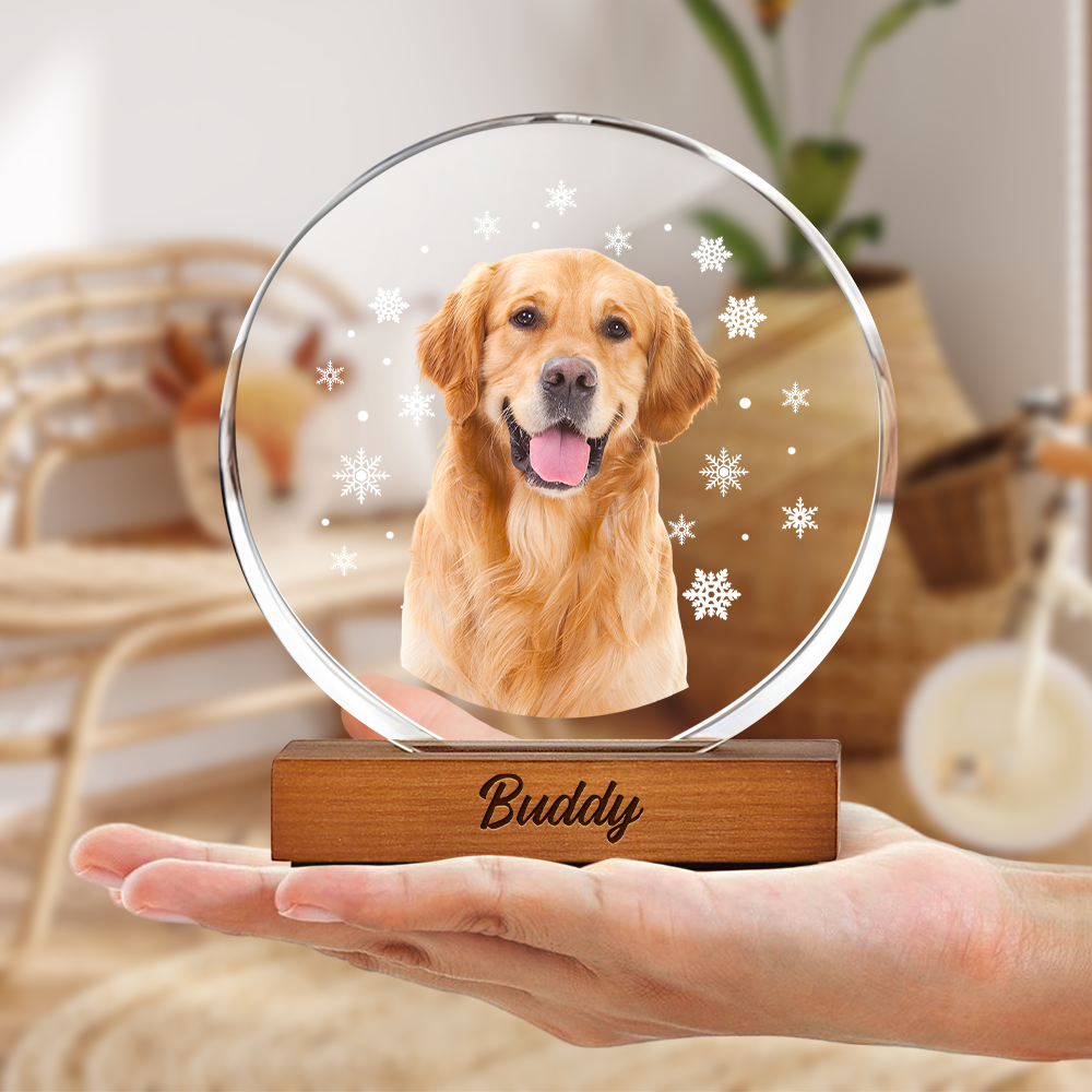 Custom Photo With Snowflake For Pet Lover Round Acrylic Frame Block TH10 894313