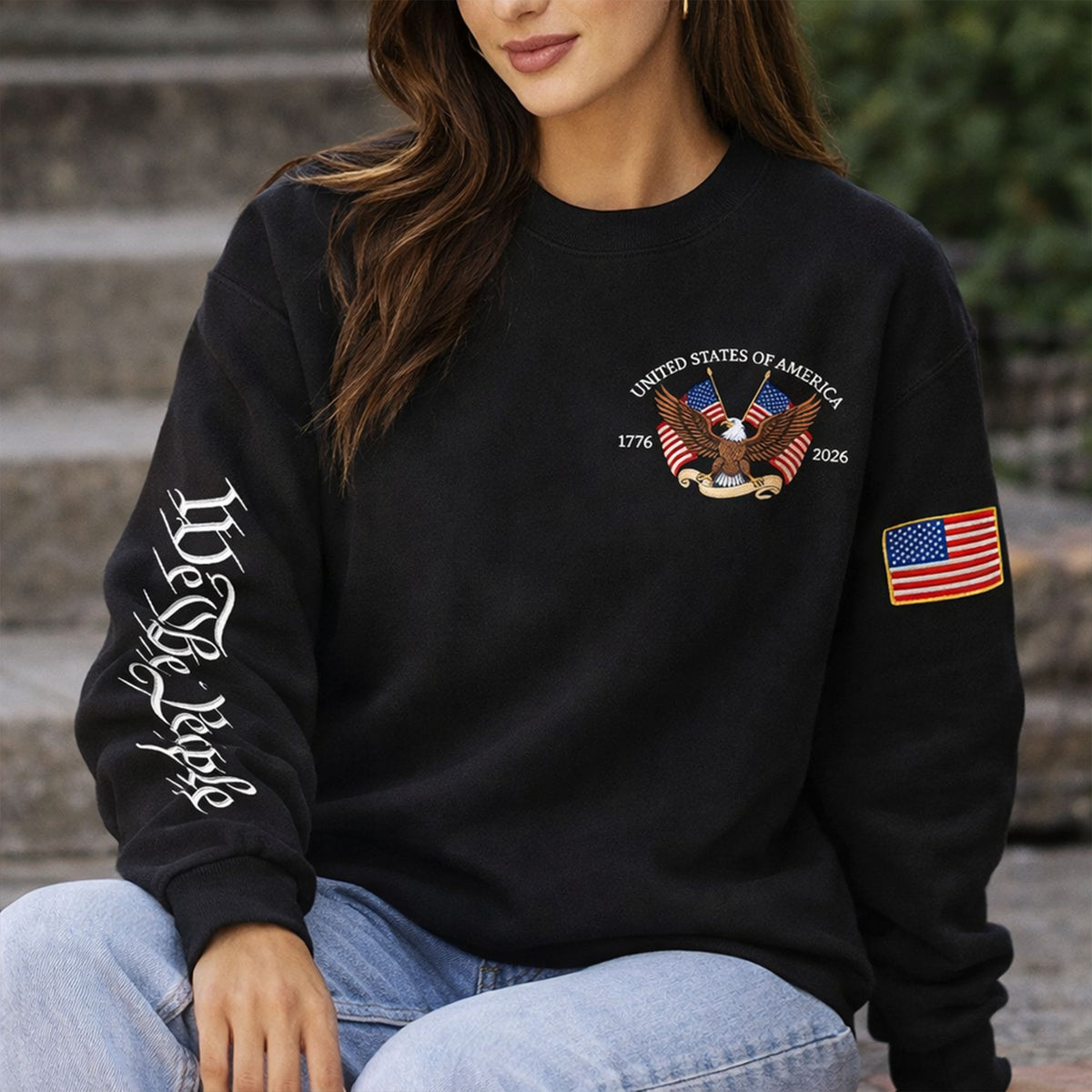 United States Of America 250th Anniversary 1776-2026 Eagle Sleeve Embroidered Sweatshirt LM32 899593