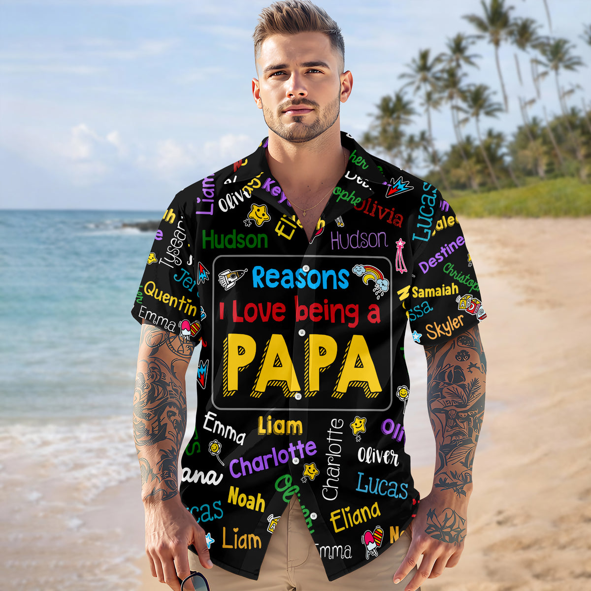 Personalized Papa Kids Name Word Art Hawaii Shirt - Gift For Dad, Father's Day HO82 902482