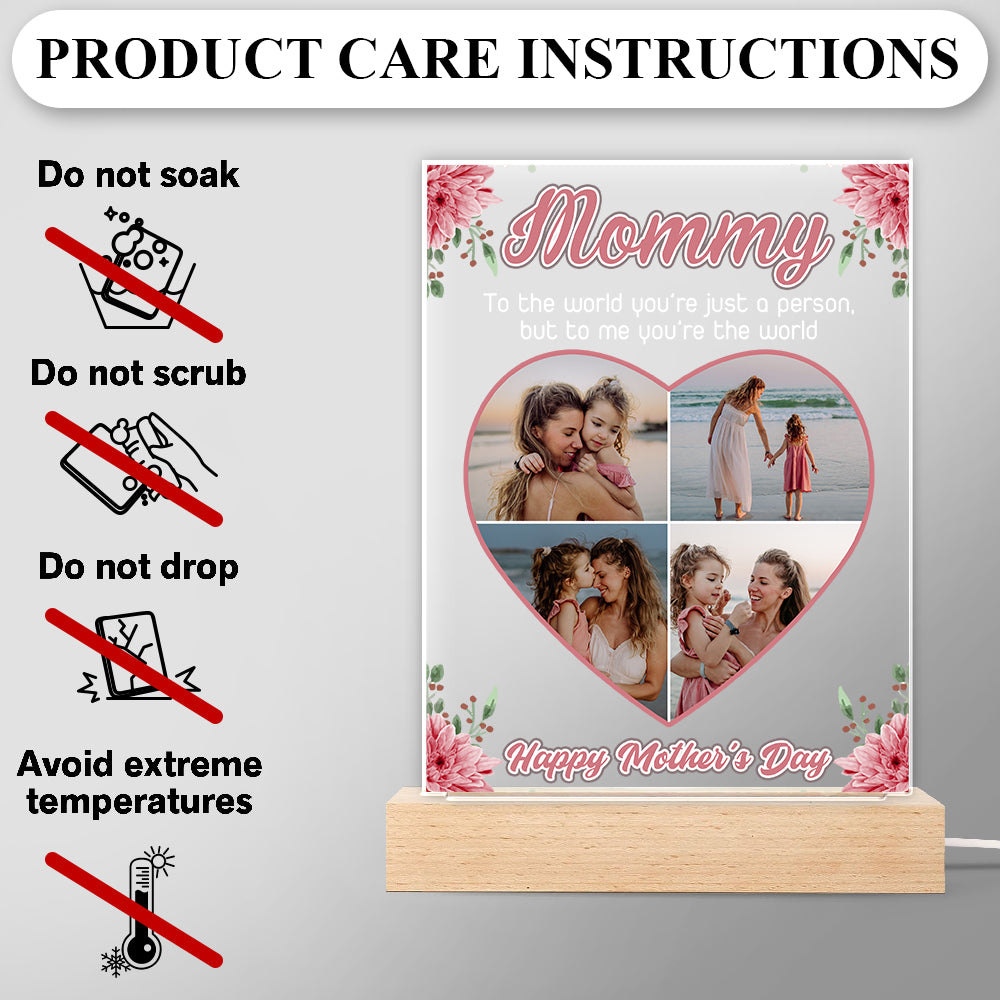 Custom Photo Mom, To Me You're The World Personalized Acrylic Plaque LED Night Light Gift For Mom Grandma CH07 895258