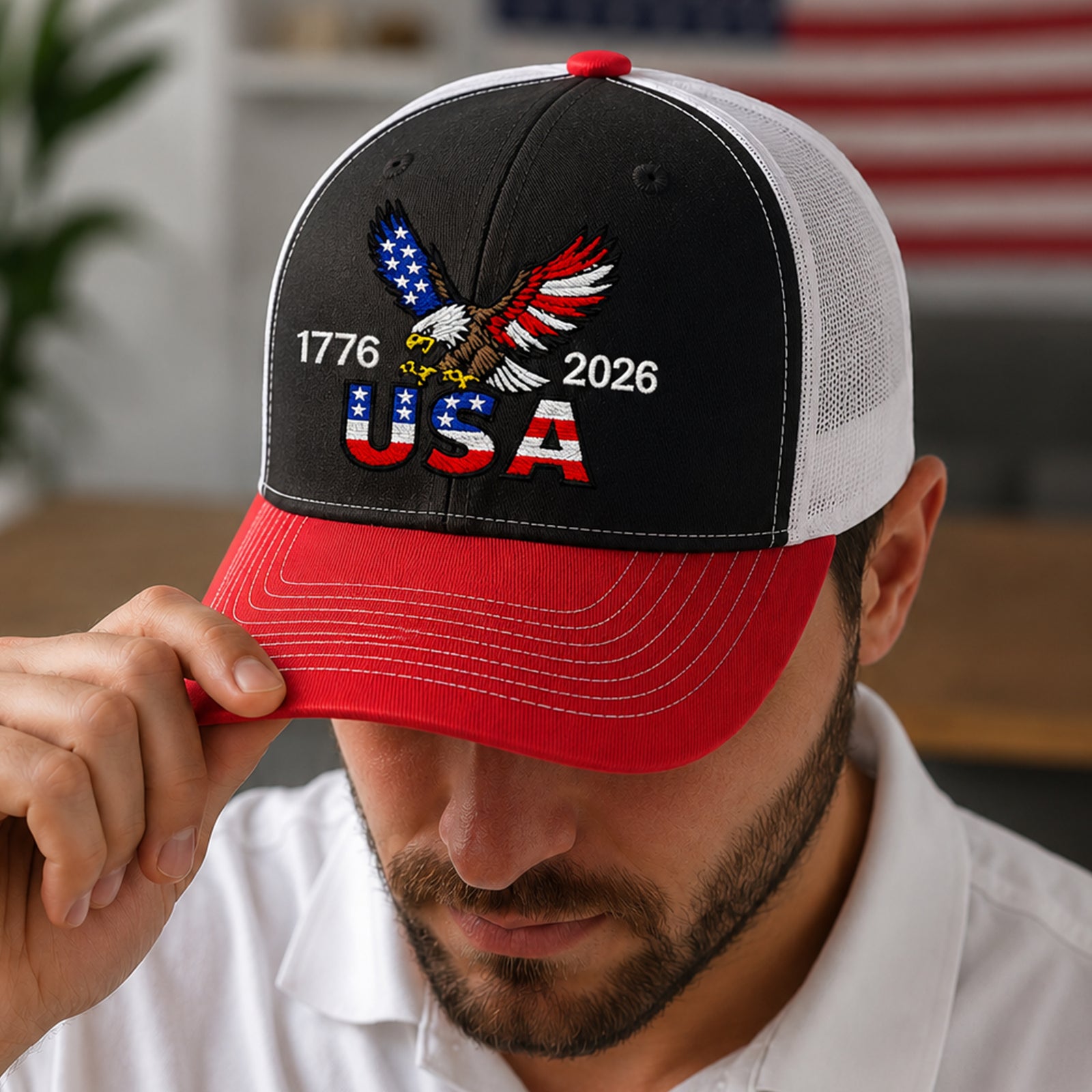 250 Years USA Patriotic 1776-2026 Embroidered Trucker Hat HO82 902876