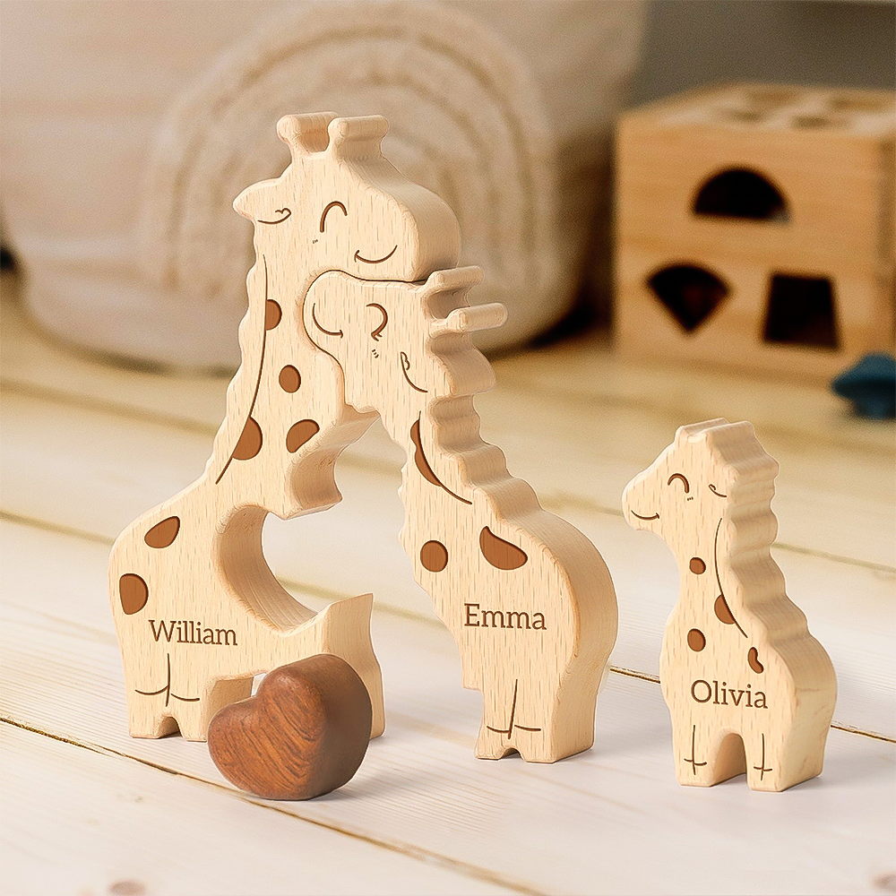 Personalized Giraffe Family Puzzle Personalized Engraved Family Name Puzzle Mother's Day Gift HA75 898886