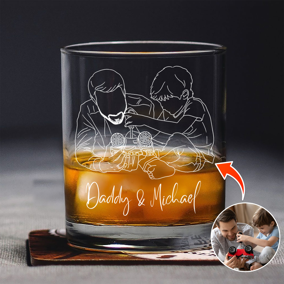 Custom Photo Daddy & Kids Portrait Rock Glass- Personalized Father’s Day Gift LM32 899999
