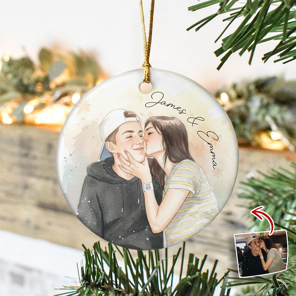 Custom Photo And Name Ceramic Ornament For Couple TH10 896745