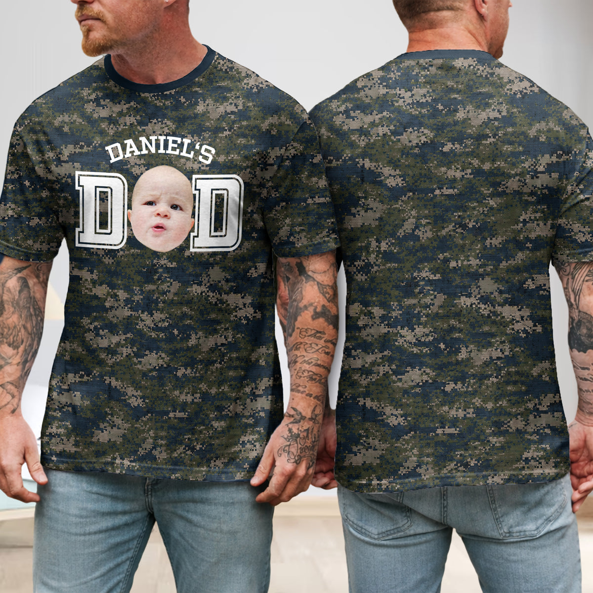 Custom Photo Dad Mom Camo Pattern 3D Shirt Father's Day Gift For Husband, Dad, Grandpa HA75 921396