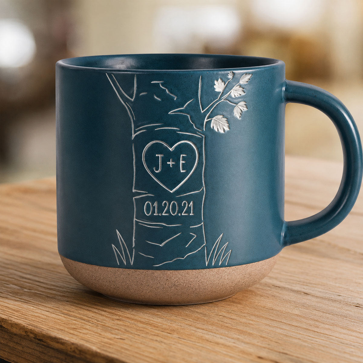 Personalized Engraved Pottery Mug For Couple, Wedding Gift, A Heart Tree Mug TH10 170351