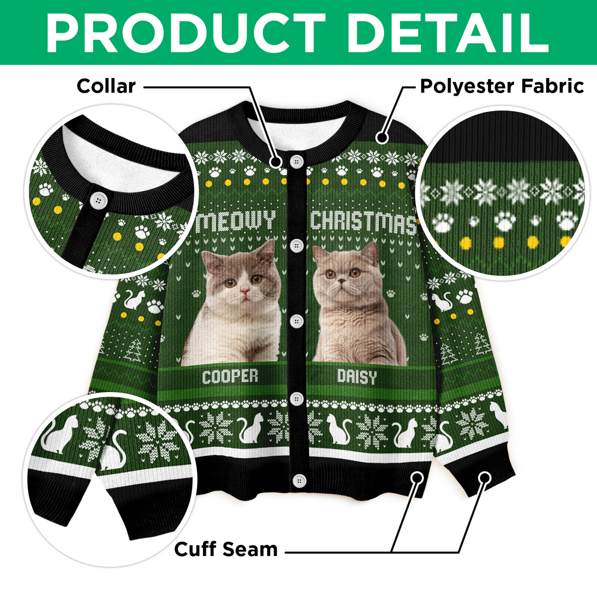 Custom Photo Meowy Christmas Ugly Cardigan For Cat Lover TH10 896575