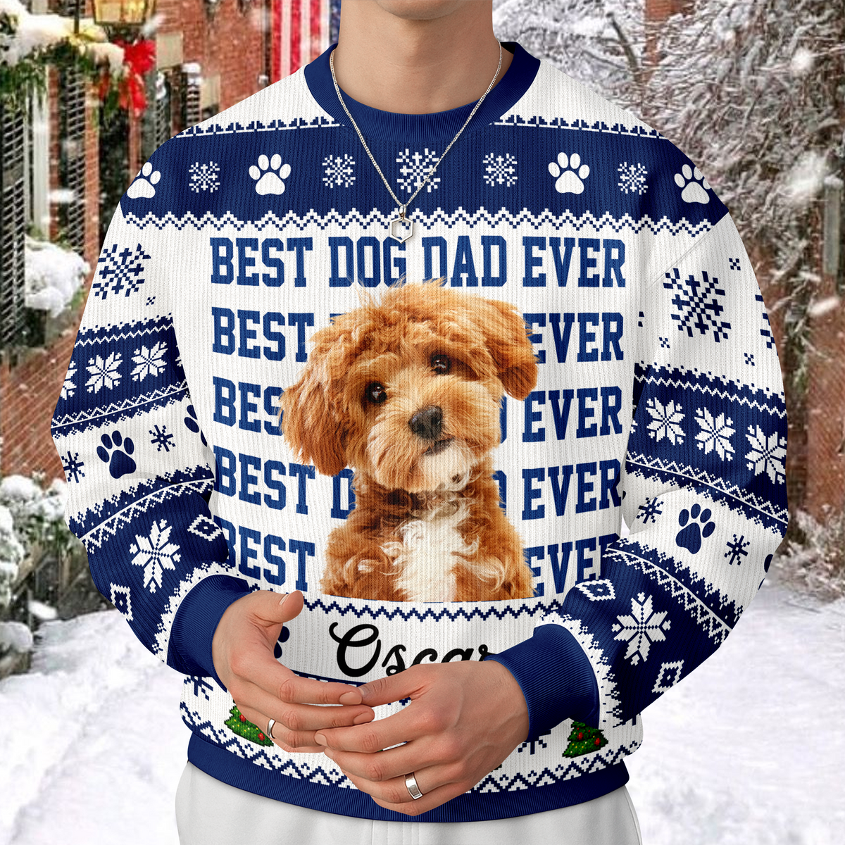 Custom Vintage Photo Best Dog Dad Ever, Best Cat Dad Ever Ugly Sweater LM32 669909