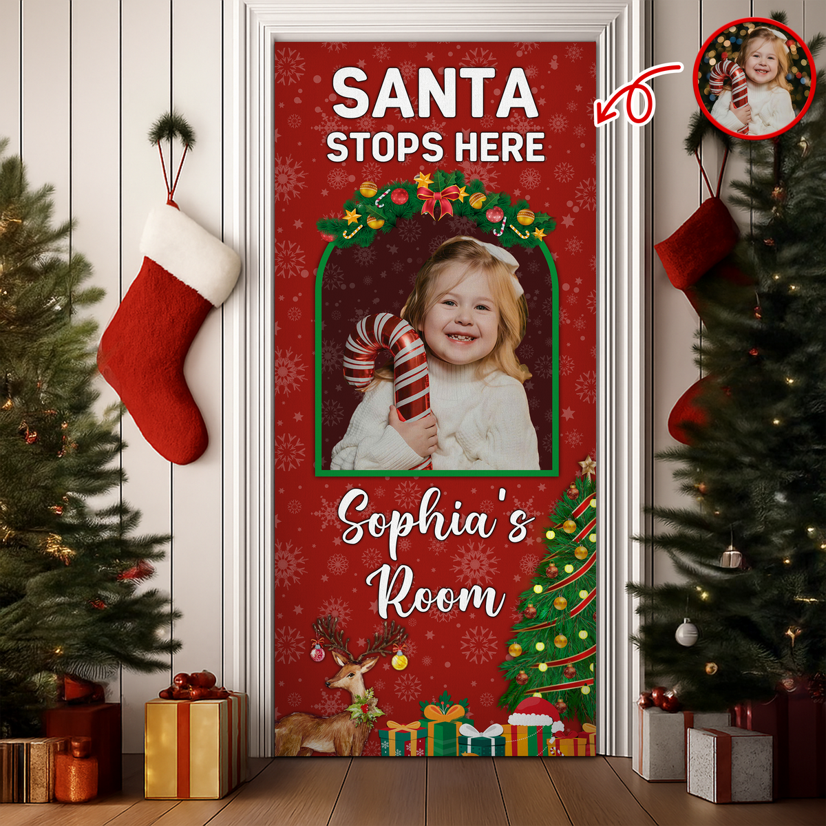 Custom Cute Photo Santa Stops Here, Princess's Room Door Cover LM32 895671