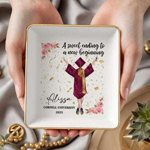 A Sweet Ending To A New Beginning Personalized Jewelry Dish Graduation Gift HA75 891930