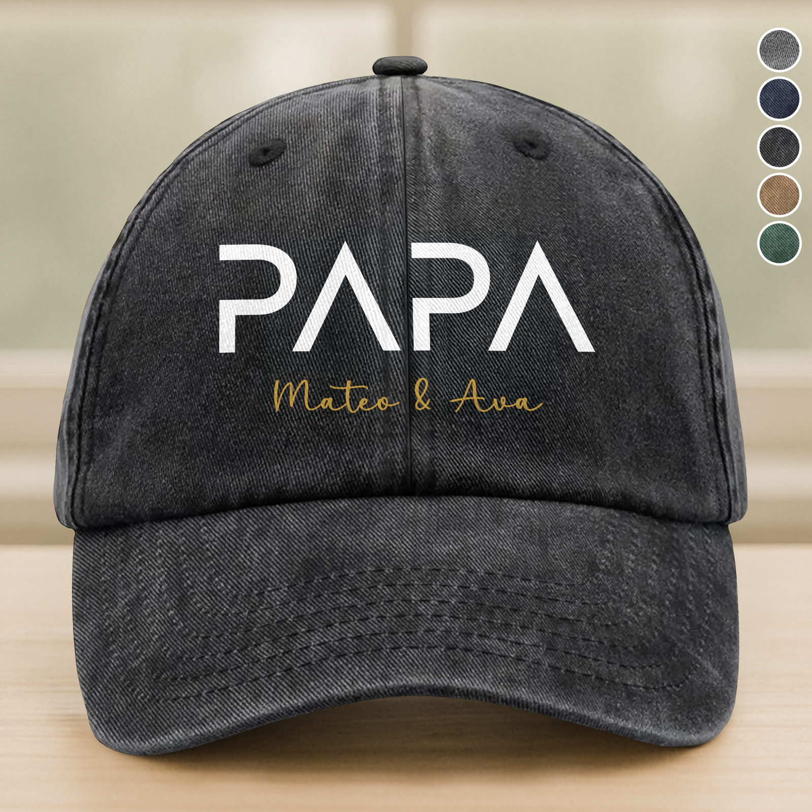 Custom Name Papa Washed Denim Baseball Cap Father's Day Gift HO82 902740