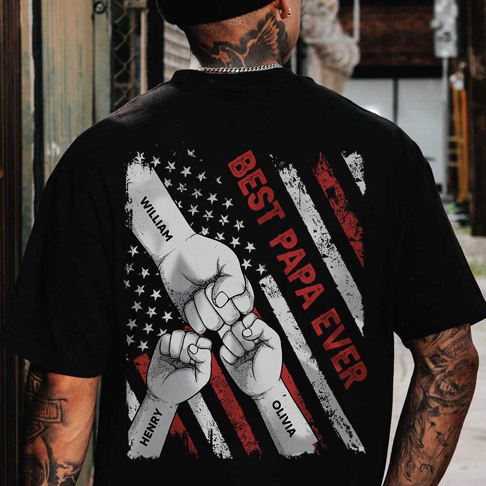 Fist Bumps Dad & Kid US Flag Back Shirt Personalized Father's Day Gift CH07 895856