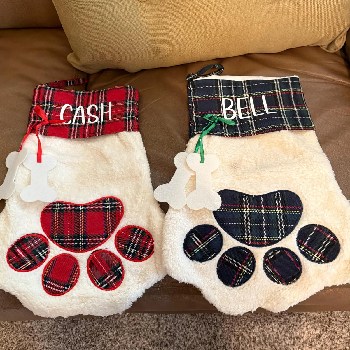 Custom Name Plaid Christmas Paw Stocking HO82 900526