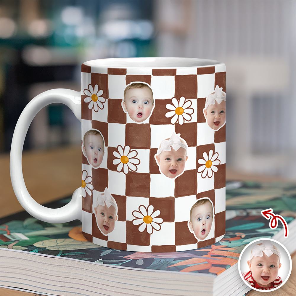 Custom Baby Face Daisy Checkered Print Full Mug - Personalized Gift for Mom & Dad TH10 169943