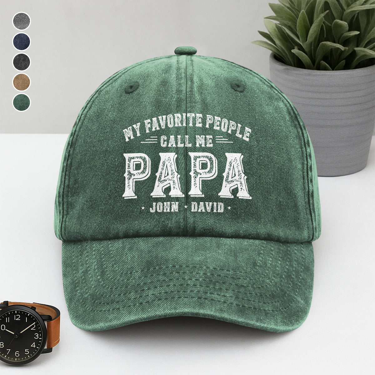 My Favorite People Call Me Daddy - Personalized Washed Denim Baseball Cap HO82 894420