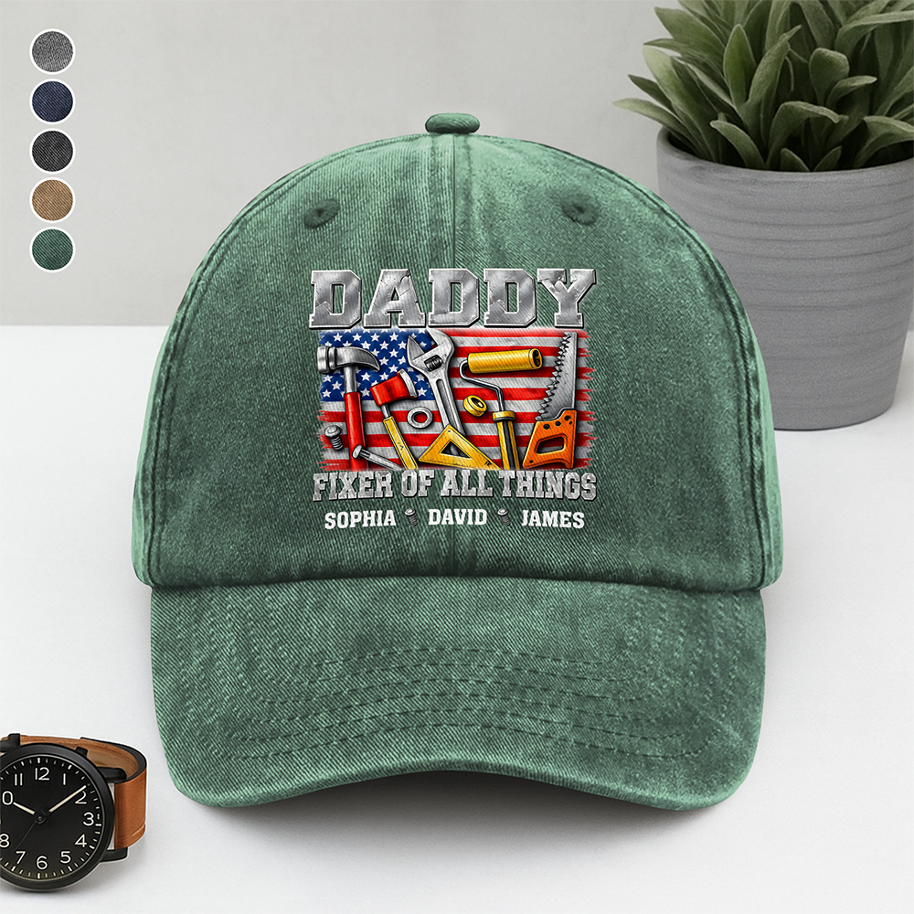 Personalized Dad Fixer Of All Things Washed Denim Baseball Cap TH10 170175
