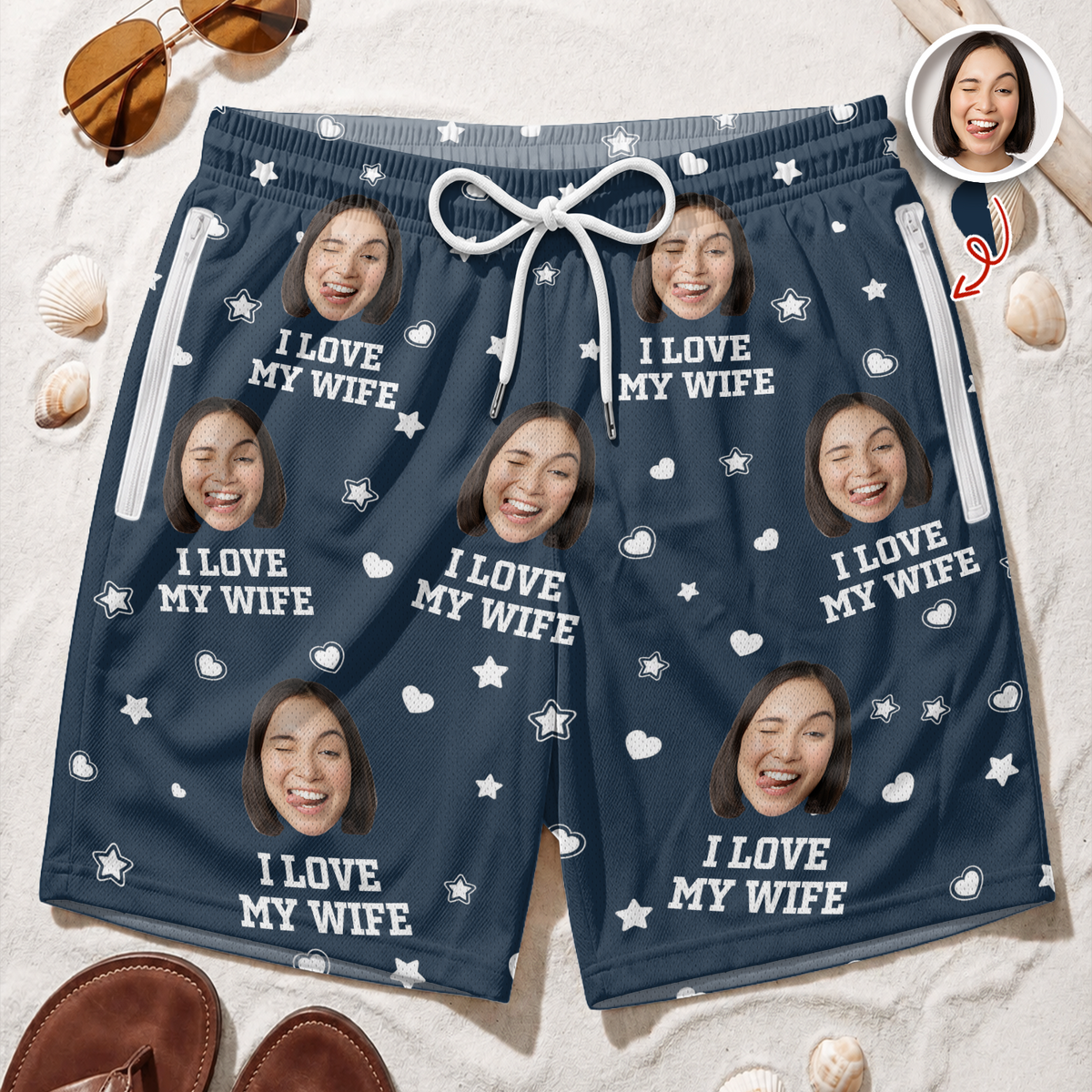 Custom Photo Funny I Love My Wife 2-in-1 Swim Trunks For Men TH10 170529