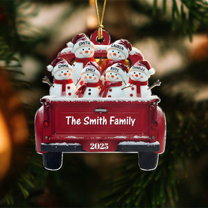 Personalized Snowman Family Red Truck Christmas Acrylic Ornament HA75 897246