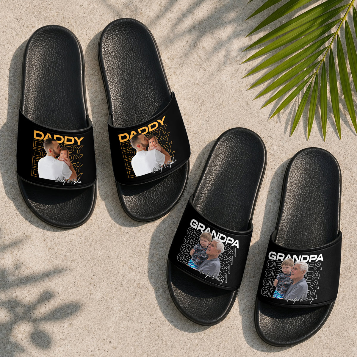 Custom Photo Dad Grandpa Title Personalized Slide Sandals - Gift For Dad Mom, Father's Day HA75 921490