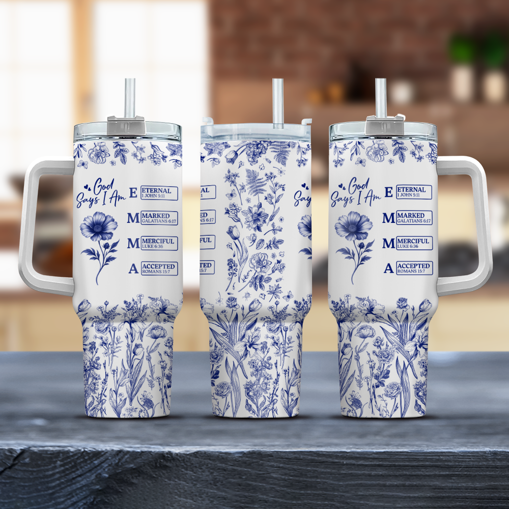 God Says I Am Name Letter In Bible Toile De Jouy Style - Personalized 40oz Tumbler HO82 894666