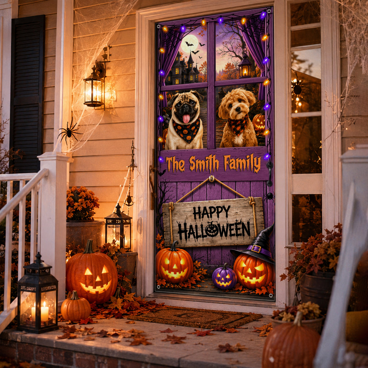 Custom Photo Halloween Dog Cat Door Cover, Pumpkin Porch Decor HO82 903148