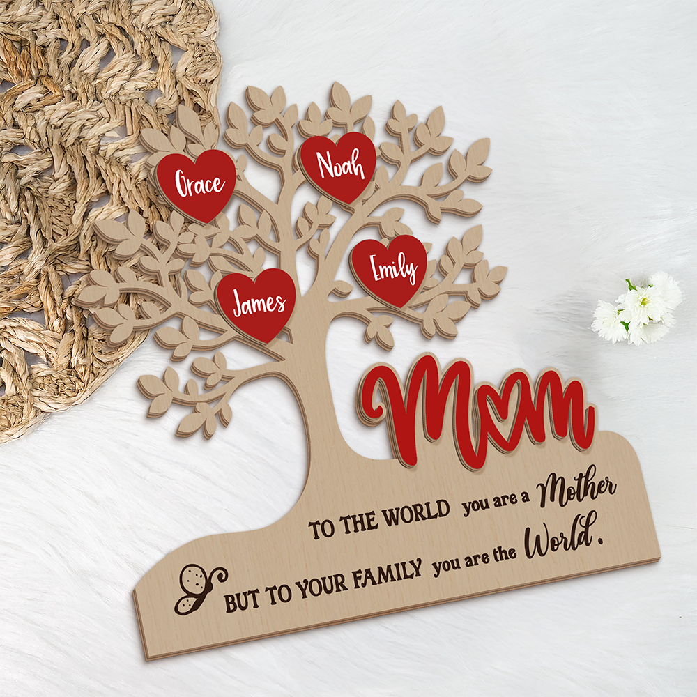 Custom Family Tree Heart 2-Layered Wooden Plaque Gift For Mother's Day CH07 911050