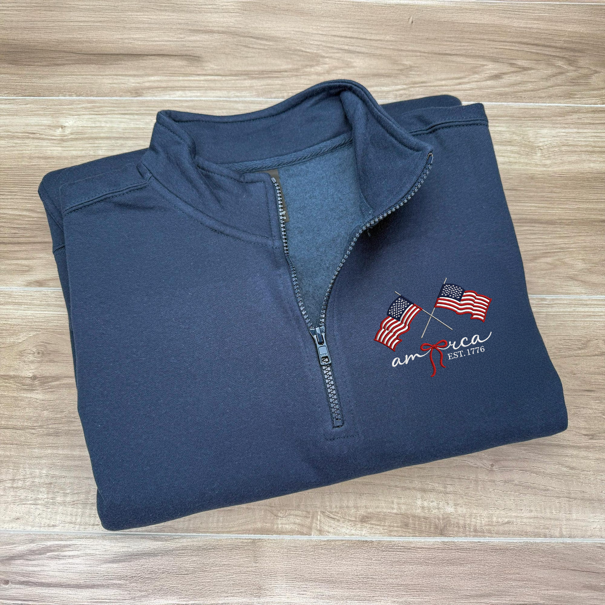 America EST. 1776 American Flag Patriotic Embroidered Quarter Zip Sweatshirt LM32 899587