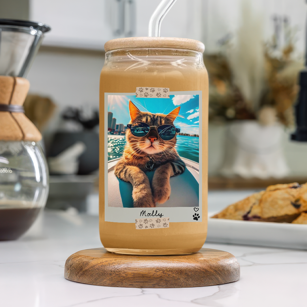 Custom Pet Photo Best Dog Mom Ever Glass Can With Lid Gift for Pet Lovers TH10 169005