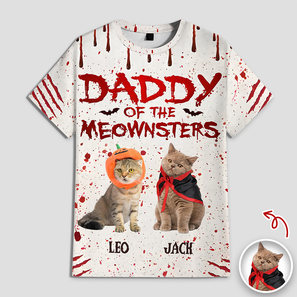 Custom Photo Daddy And Mommy Of The Meowster 3D Shirt For Halloween TH10 894971