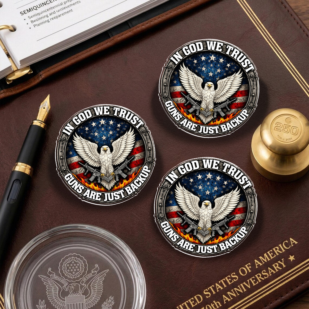 In God We Trust Eagle - Guns Are Just Backup Eagle Acrylic Pin LM32 899527