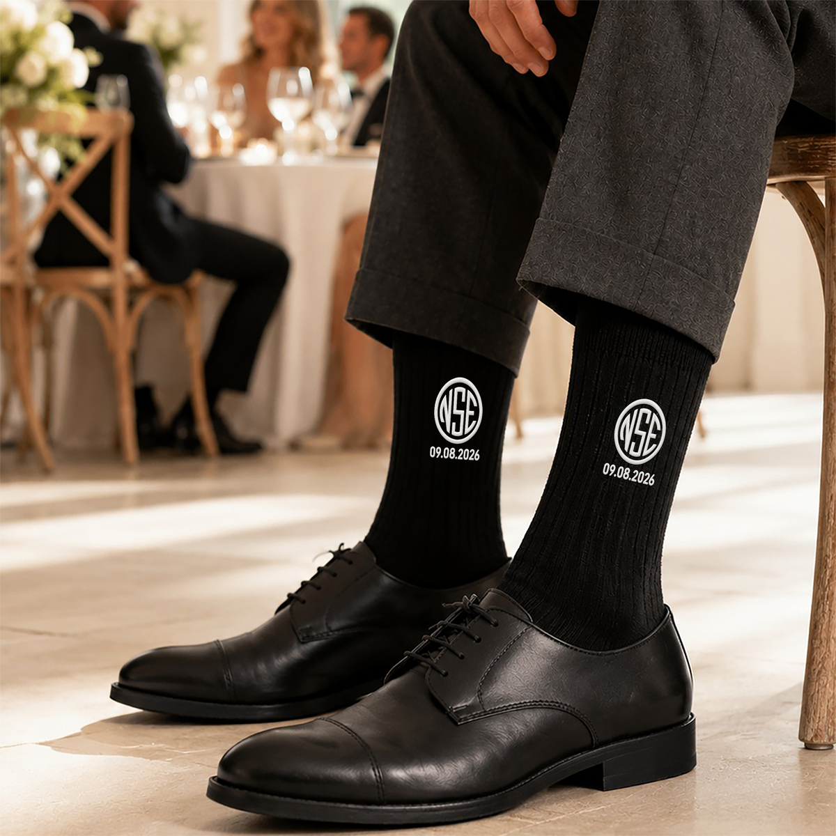Custom Monogram Embroidered Men's Socks, Personalized Wedding Date Groom Gift HO82 903472