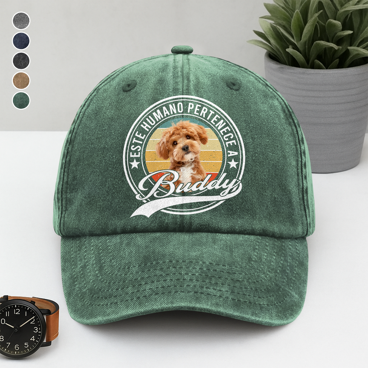 Gorra de mezclilla personalizada con foto – Este humano pertenece a un gato mascota LM32 895057
