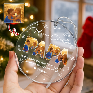 Custom Photo Merry Christmas Dad To Me You Are The World Family Glass Circle Ornament HO82 894708