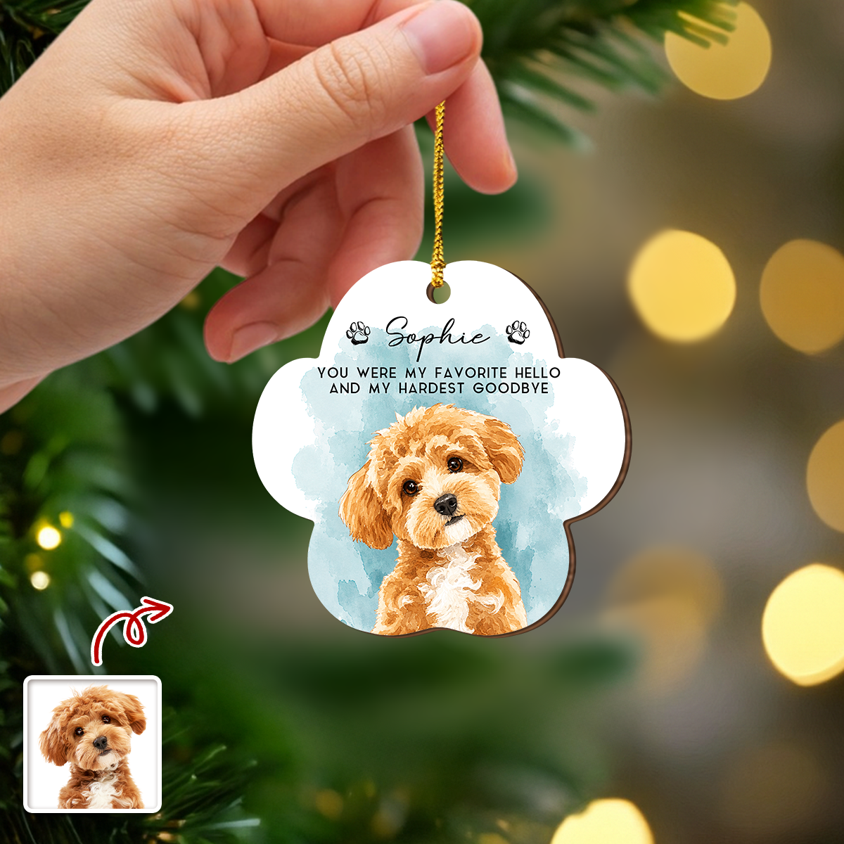 Custom Photo Pet Watercolor Wooden Ornament Loss Of Pet Gift CH07 180278