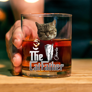 Custom Photo The Catfather Gentlemen Cat Whiskey Glass Personalized Gift For Dad HO82 893854