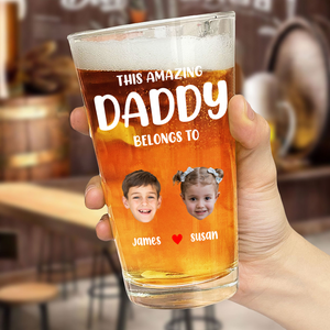 Custom Photo This Grandpa Belongs To Grandchildren Print Beer Glass Father's Day Gift HA75 892174