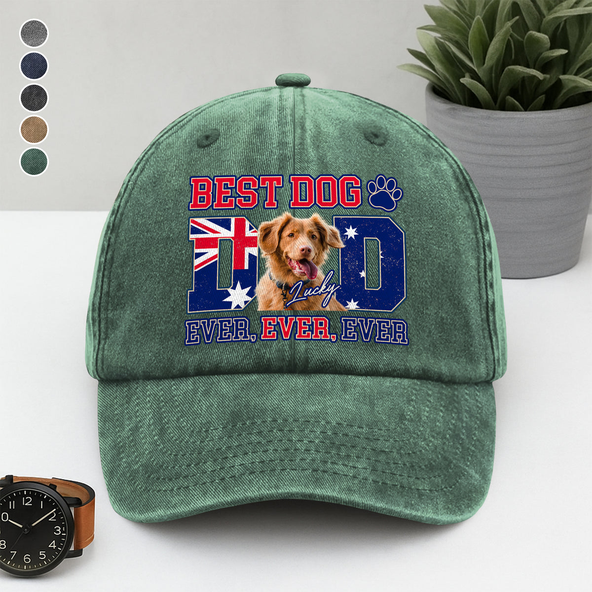 Custom Photo Best Dog Mom Dad Ever Ever Ever With Australian Flag Washed Denim Baseball Cap Gift For Dad, Birthday Gifts HO82 894384