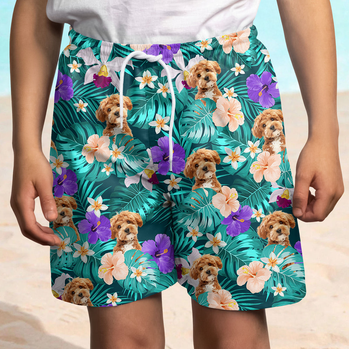 Custom Dog Photo Tropical Style Beach Short For Kid TH10 894105