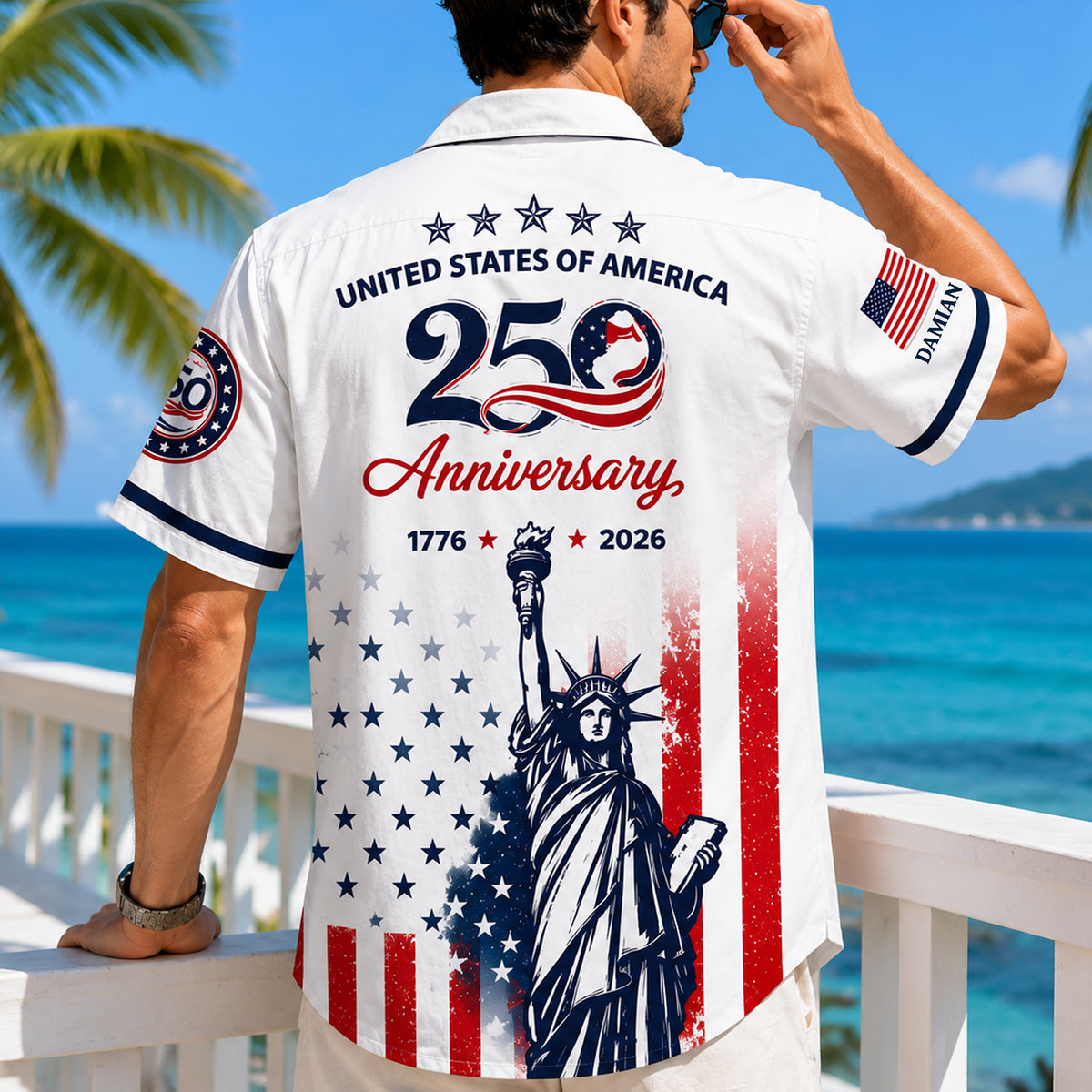 Custom Name USA 250th Anniversary Patriotic Statue of Liberty Merica 250 Baseball Hawaii Shirt HO82 902916