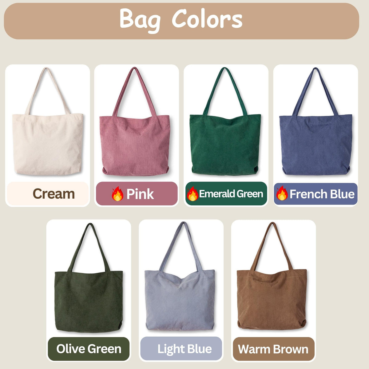 Personalized Corduroy Yarn Tote Bag With Pouch - Bridesmaid, Teacher & Birthday Gift LM32 669305