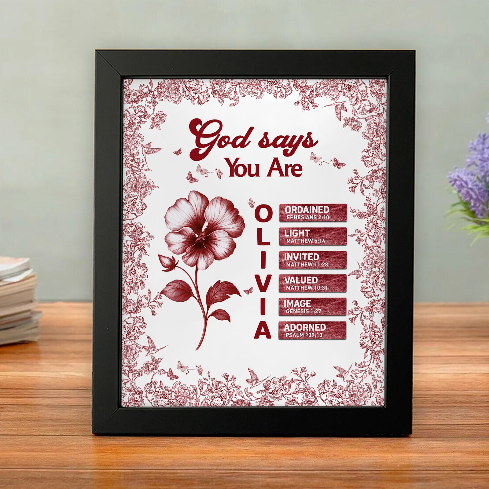 Custom Name Letter And Flower Toile De Jouy Style God Says I Am Picture Frame LM32 895395
