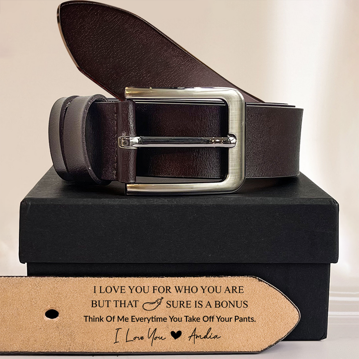 Personalized Message Belt for Him – Leather Belt Gift from Wife, Romantic Gift for Husband LM32 899837