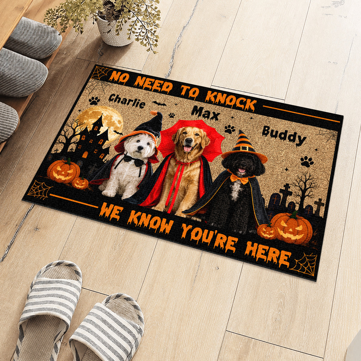 Custom Dog Cat Photo No Need To Knock We Know You're Here Halloween Doormat HO82 903222