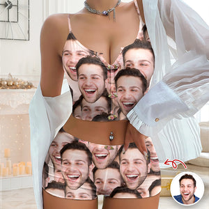 Custom Funny Face Appliques Notched Neckline Lingerie Set LM32 893907