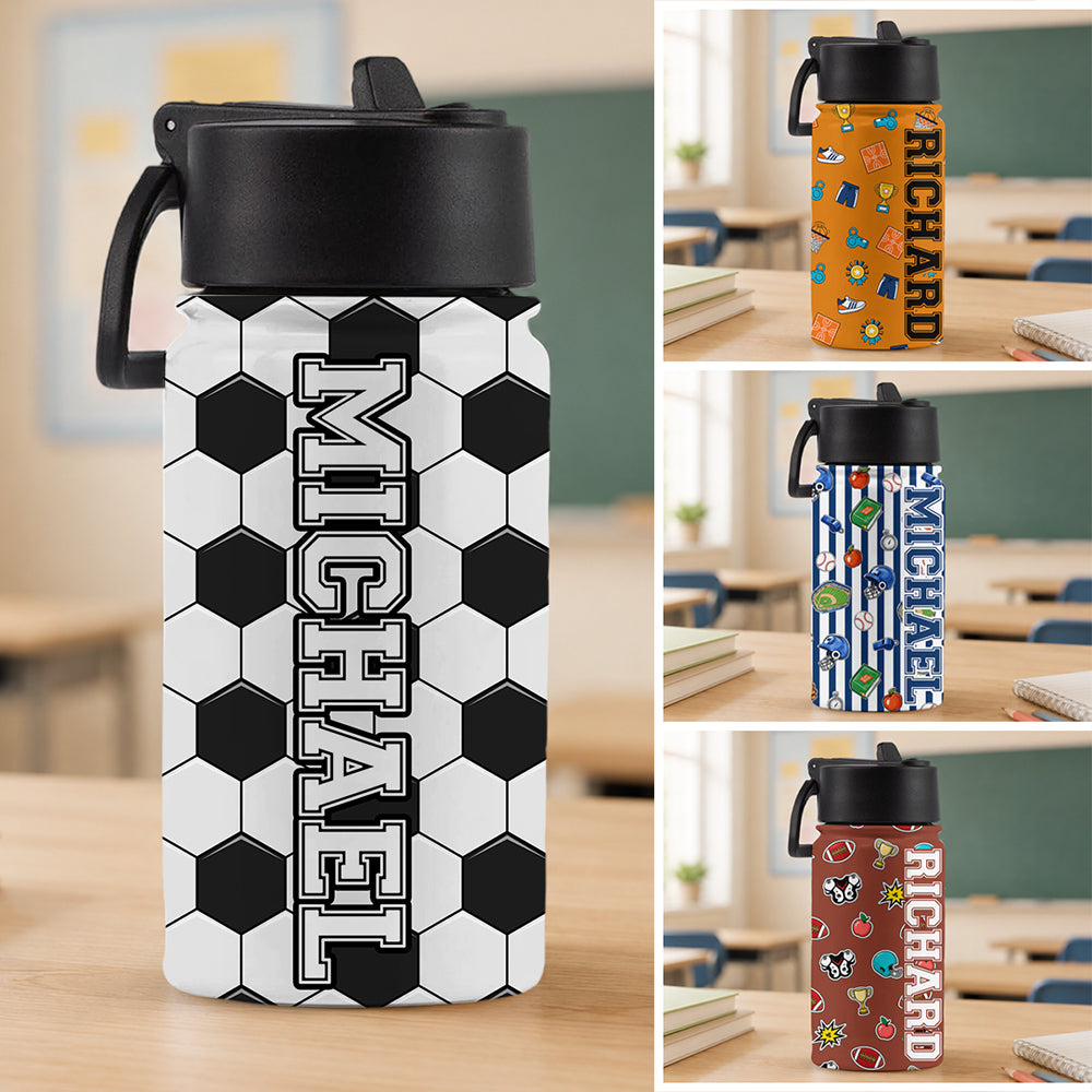 Personalized Basketball/ Football/ Baseball Kid Water Bottle With Straw Back To School HA75 921876
