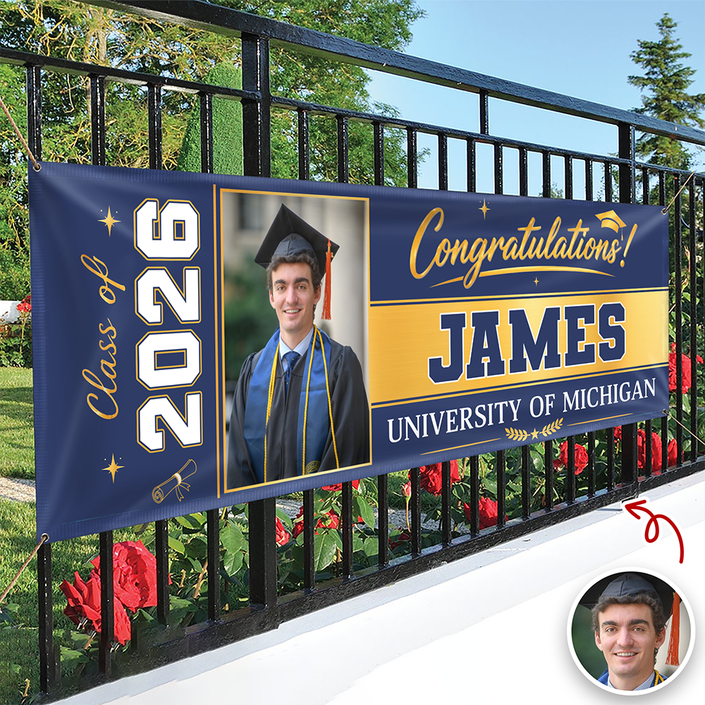 Custom Photo Class of 2026 Congrats Graduation Banner Party Decor HA75 921246
