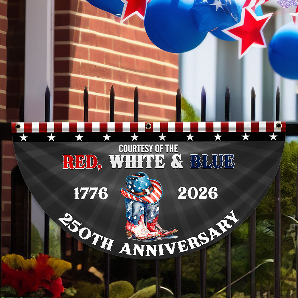 Personalized Courtesy Of The Red, White & Blue 250th Anniversary 1776–2026 Cowboy Boots Non-Pleated Fan Flag LM32 669265